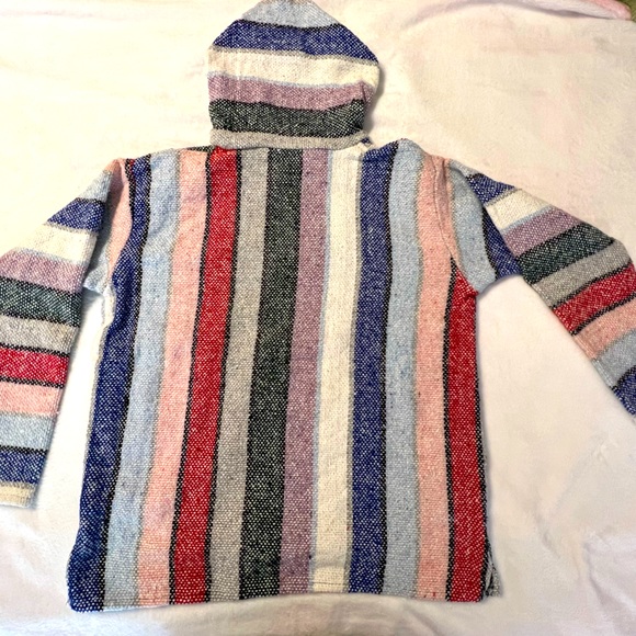 Mexican Poncho Baia Hoodie Surfer Pullover Made in Mex Unisex Sky Red Pink - Picture 6 of 10